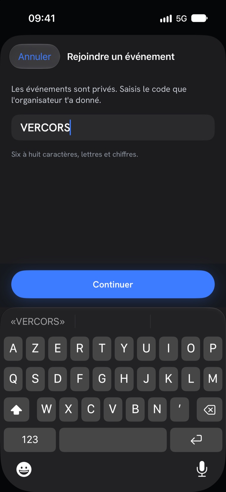 Rejoindre un événement avec un code